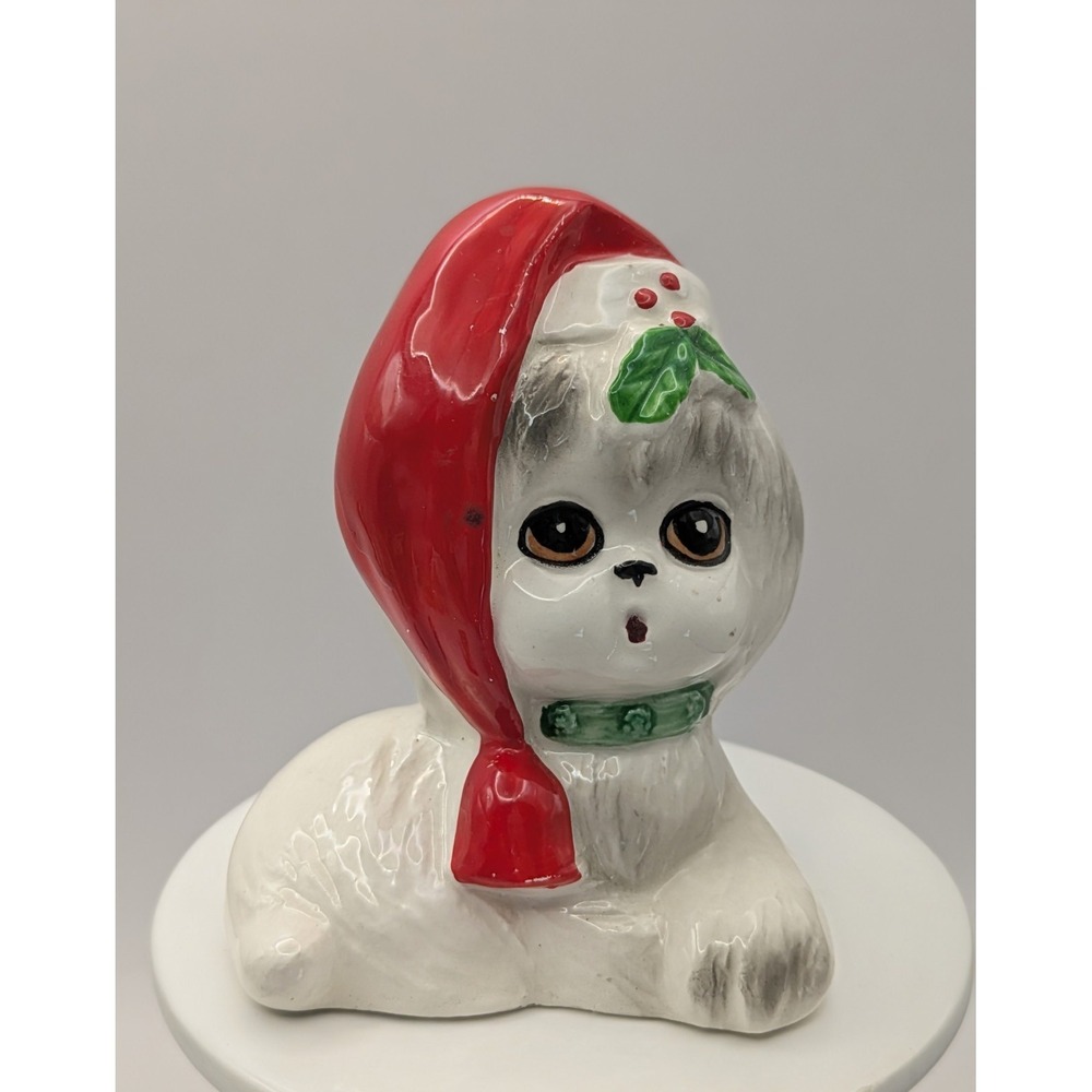 Vintage Christmas White Dogs Salt And Pepper Shakers X-488 Santa Hat. Japan - Picture 9 of 16